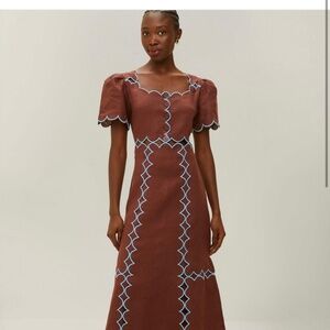 Farm Rio Brown Short Sleeve Euroflax™ Premium Linen Maxi Dress